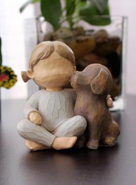 美式创意天使女孩和狗抽象摆件高级感小众儿童房间改造家居装饰品