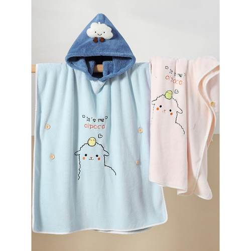 儿童浴巾带帽可穿斗篷游泳浴袍比纯棉吸水不掉毛宝宝温泉洗澡浴衣