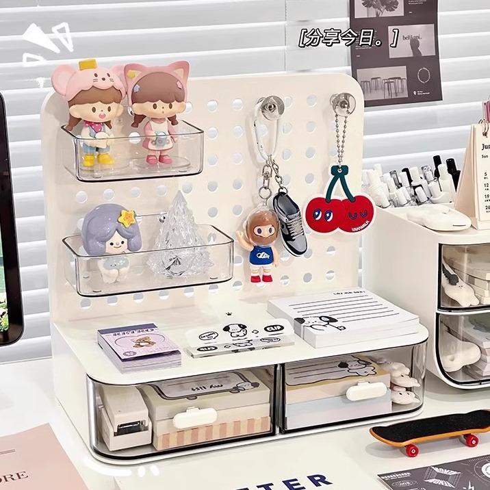 桌面文具收纳盒学生笔筒置物架宿舍桌上简约吧唧玩偶透明展示架