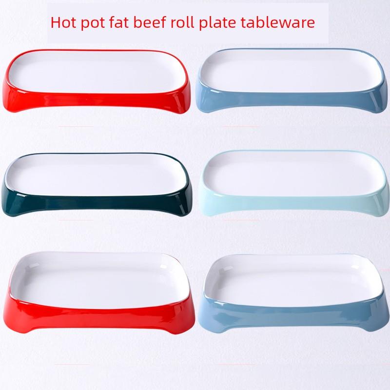 烧烤店密胺上菜盘火锅配菜盘牛肉羊肉长方形盘子商用彷瓷塑料餐具