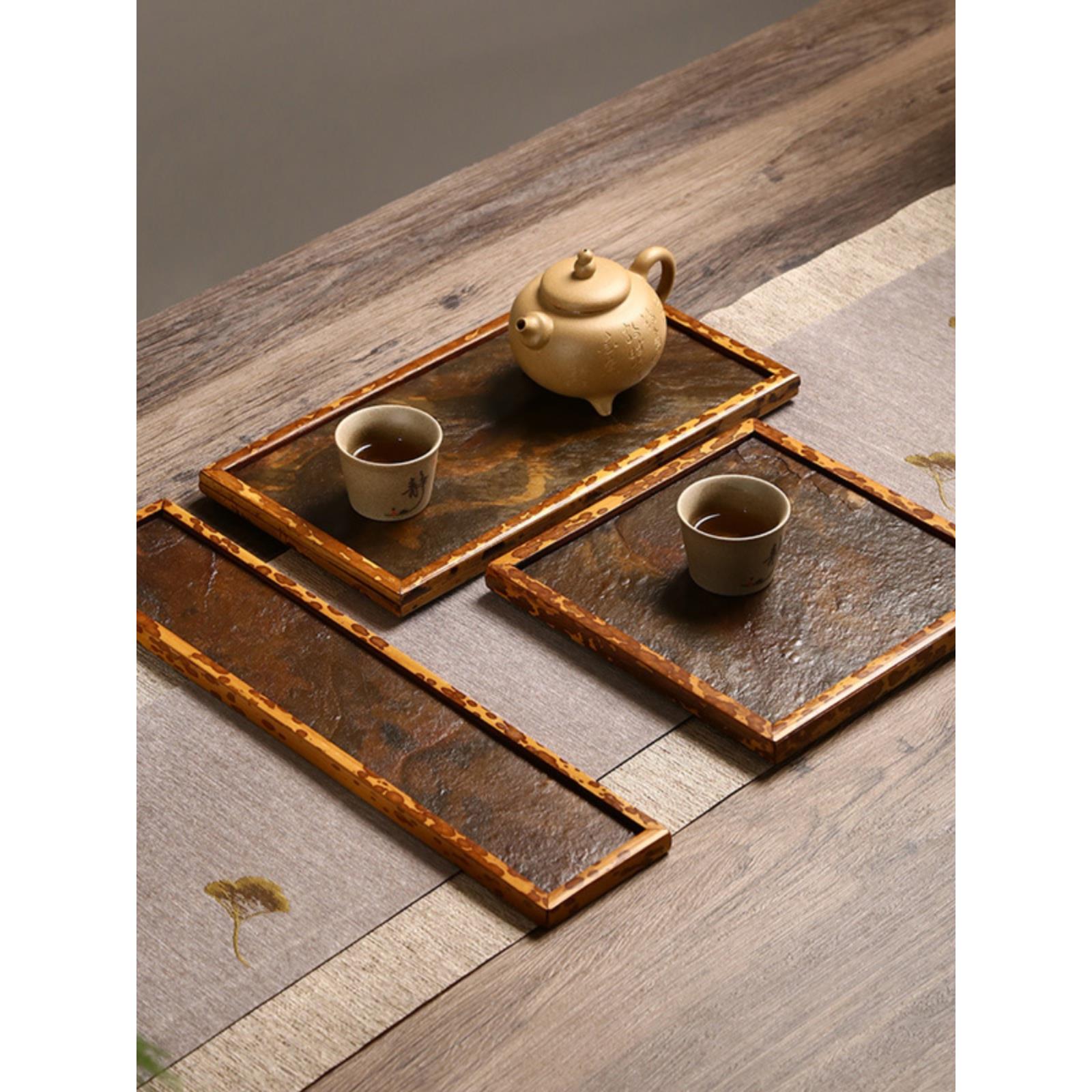 中式梅鹿竹紫竹岩石竹编托盘竹托盘干泡台家用茶台茶具收纳竹柒阁