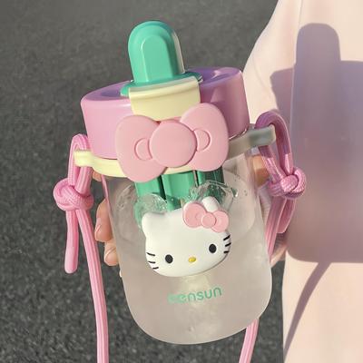 高颜值水杯可爱女生蝴蝶结学生泡茶杯上学专用可携式耐高温吸管杯