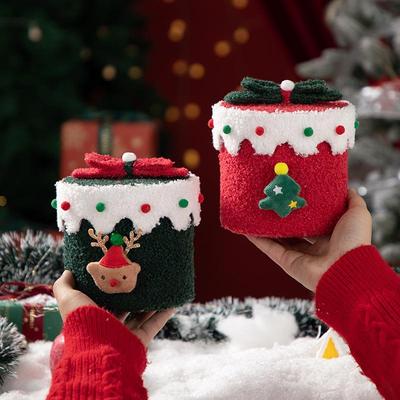 新款圣诞苹果包装盒圆形加厚绒布圣诞礼品盒高颜值糖果礼盒空盒子