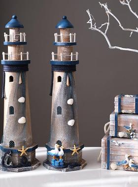 地中海风格灯塔木质做旧木塔海洋风组合灯塔摆件桌面复古装饰摆设