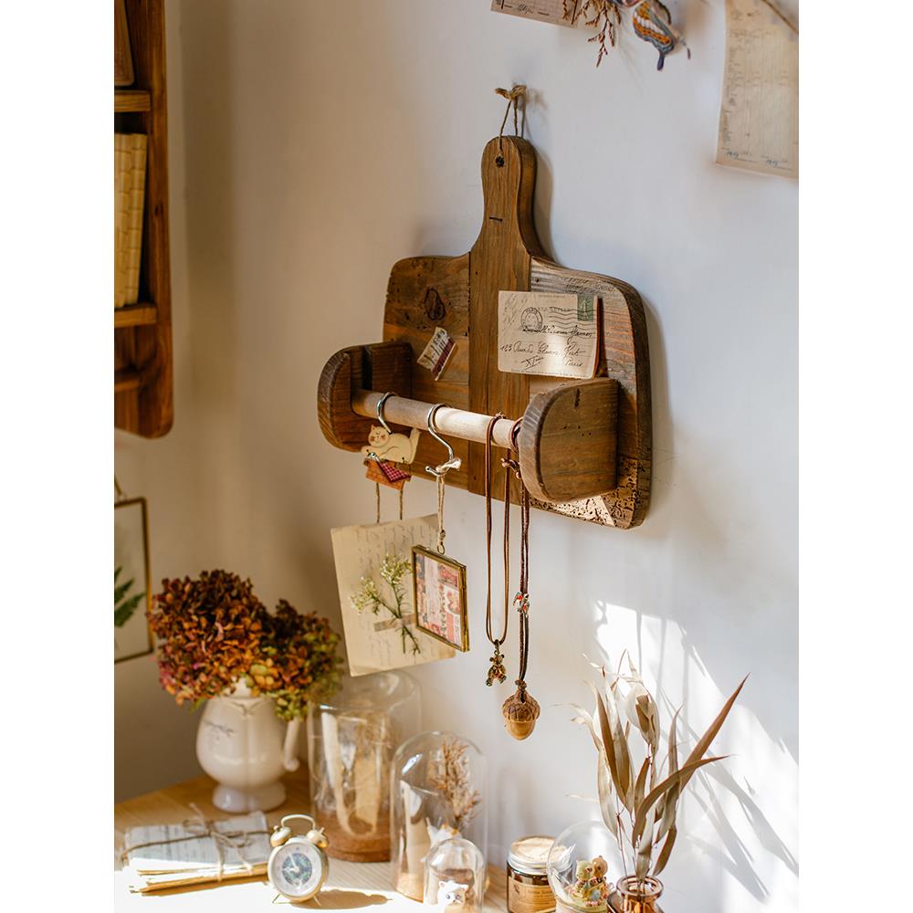 聚汉天然旧木卷纸厨房纸巾架餐厅砧板创意装饰储存和组织衣架