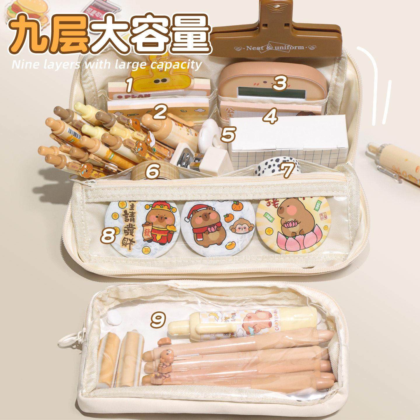 九层大容量可拆卸痛包笔袋ins风女生2025新款高颜值多功能文具盒学生笔盒站立式透明初高中生多层收纳袋吧唧,文具电教/文化用品/商务用品,笔筒,淘宝优惠券,粉丝福利购,淘宝优惠卷