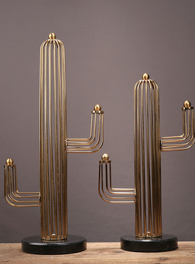 北欧简约金属几何金色仙人v掌摆件家居软装客厅样板间玄关装饰摆