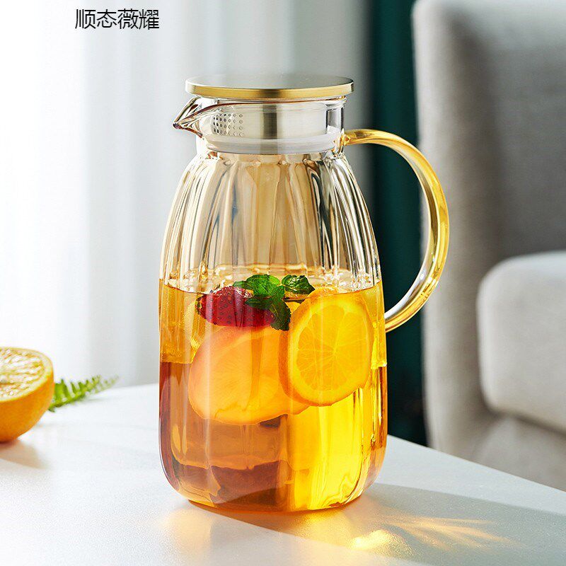 冷水壶玻璃耐高温家用大容量凉水壶凉水杯套装花R茶泡茶壶果汁扎