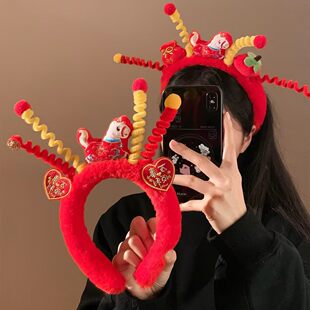 马年马上有钱扭扭棒小马毛绒发箍儿童可爱卡通头饰写真拍照道具