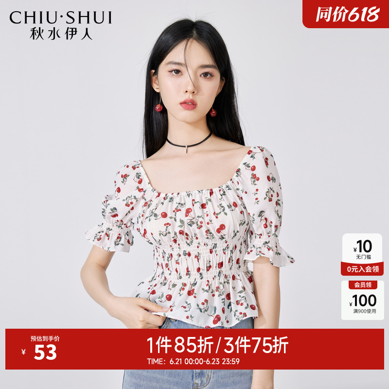 秋水伊人奥莱高腰显瘦辣妹风雪纺衫2025夏季女装甜美少女气质上衣