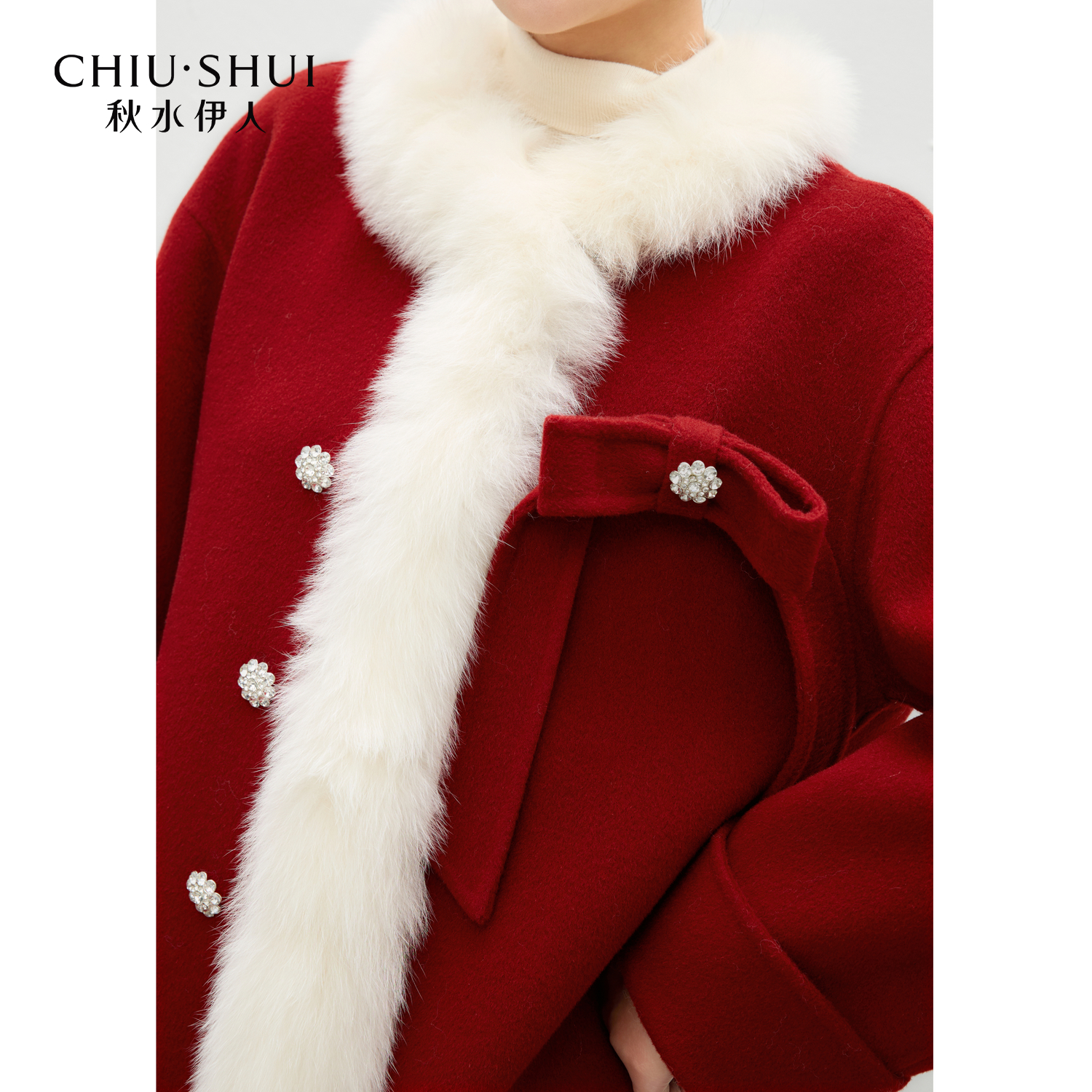 秋水伊人绵羊毛毛呢外套