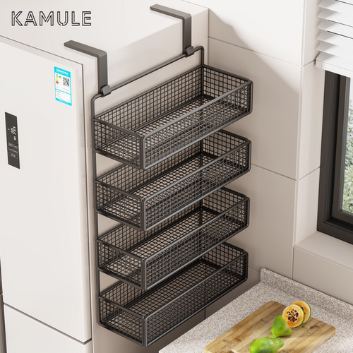 冰箱侧置物架厨房用品多层挂钩收纳架保鲜膜调料瓶免打孔夹缝神器