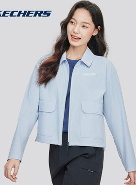Skechers斯凯奇春夏新款女士休闲宽松翻领透气短款外套P224W048