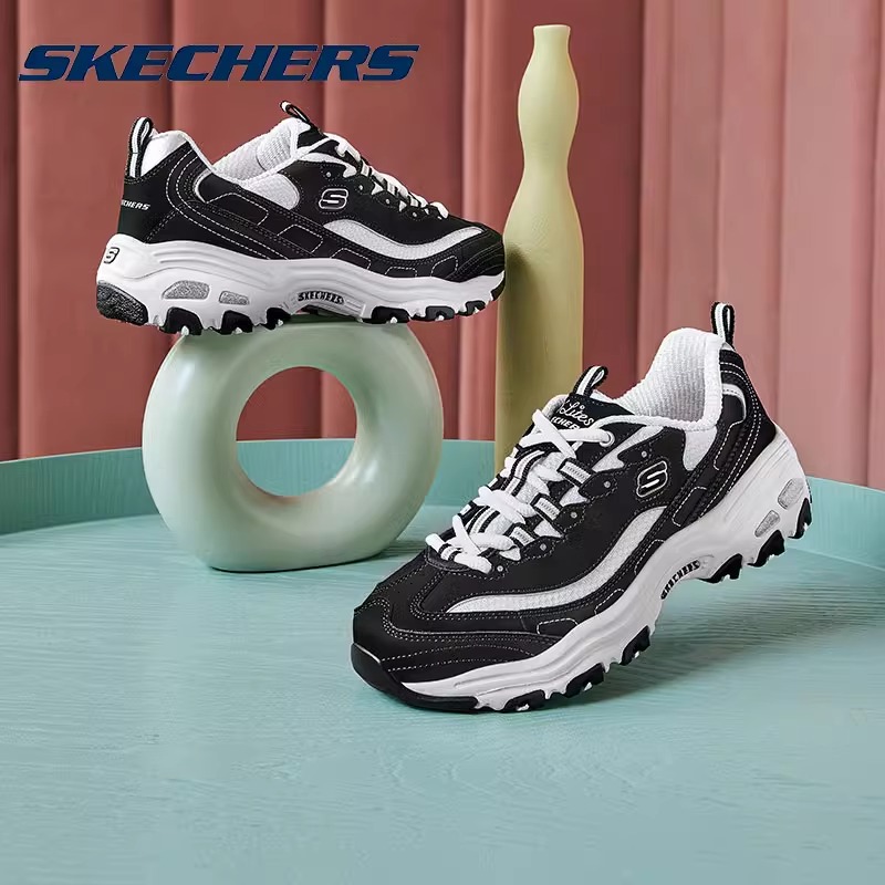 Skechers斯凯奇黑白熊猫鞋女鞋透气减震增高复古运动鞋子老爹鞋