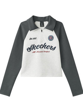Skechers斯凯奇2025春女款半拉链卫衣短款长袖T恤衫L125W005
