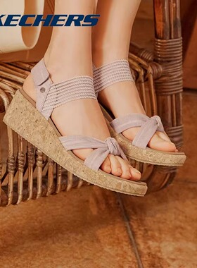 斯凯奇女鞋夏季新款厚底凉鞋时尚蕾丝凉拖舒适增高鞋子119350