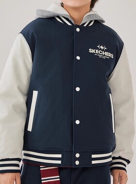 Skechers斯凯奇儿童秋冬时尚舒适保暖休闲连帽外套棒球服L425K006