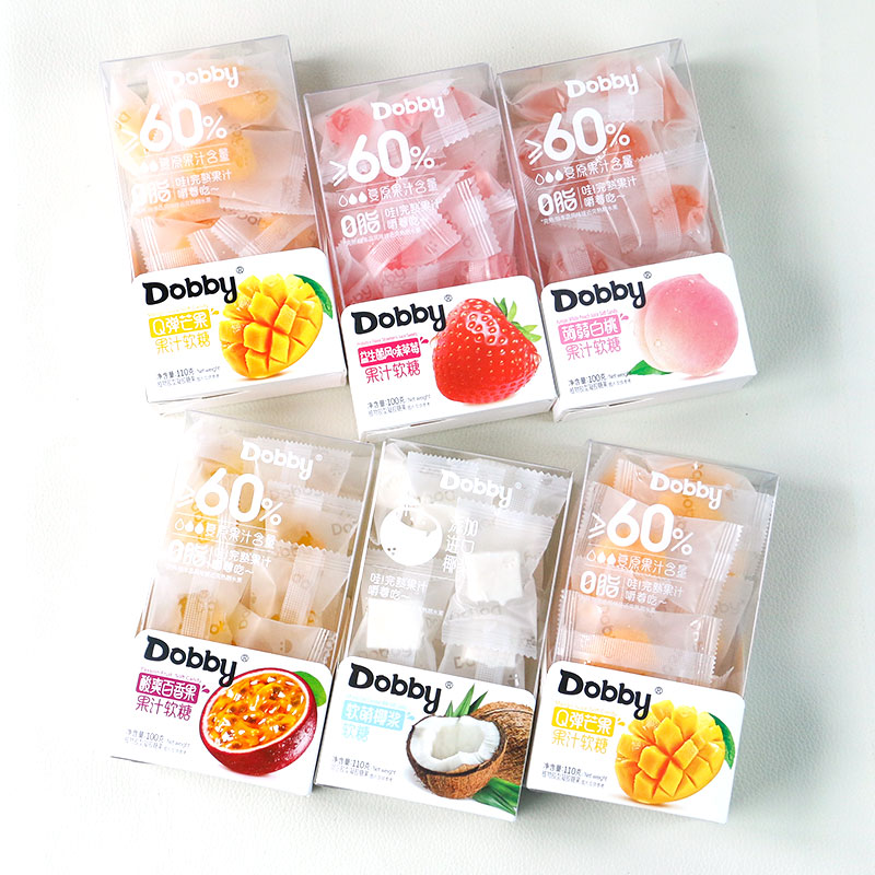 Dobby哆比蒟蒻白桃果汁软糖100g*2盒芒果百香果椰子味QQ糖果零食