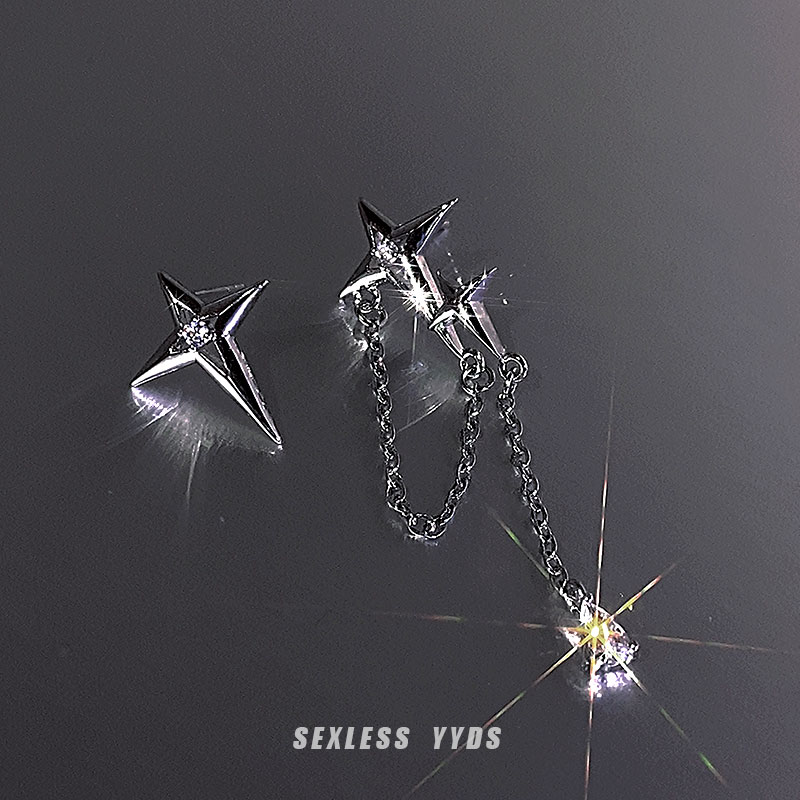 yyds高级感不对称闪钻星芒耳钉