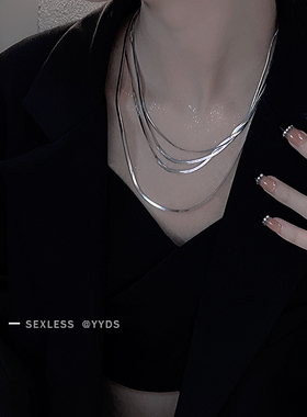 简约冷淡风叠戴银色蛇骨项链女