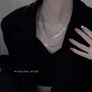 yyds 简约冷淡风多层叠戴银色蛇骨项链女冬锁骨链2025年新款潮男