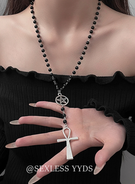yyds！哥特亚文化十字架串珠长款项链女甜酷风辣妹朋克配饰高级感