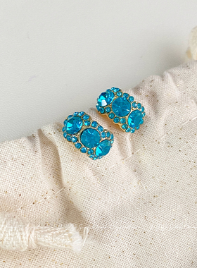 YYDS丨精致蓝色水晶耳钉 轻奢高级感S925银针耳饰耳环