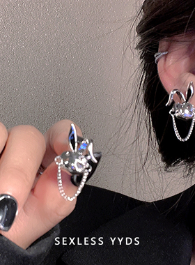 yyds 嘻哈兔子流苏耳钉女2025新款潮个性百搭耳饰小众冷淡风耳环