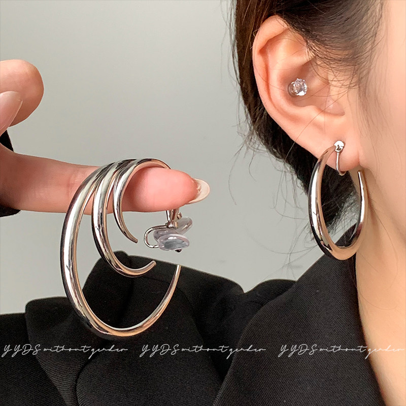 简约素圈耳圈耳夹女无耳洞夹耳式耳环夸张大圈蚊香盘耳饰高级感,饰品/流行首饰/时尚饰品新,耳夹,淘宝优惠券,粉丝福利购,淘宝优惠卷