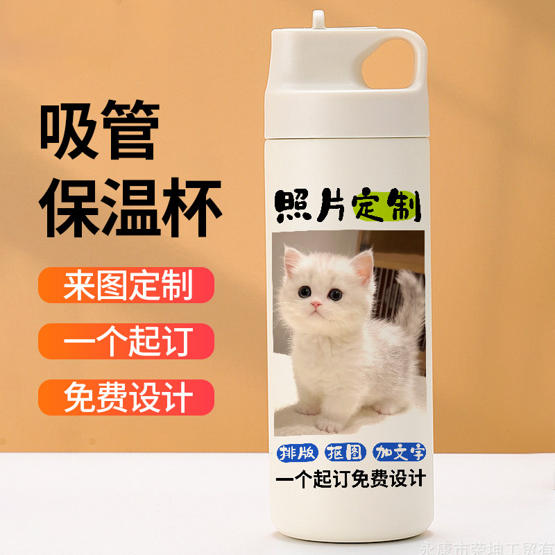 宠物来图定制吸管保温杯可印照片印制公司logo图片水杯子保冷简约