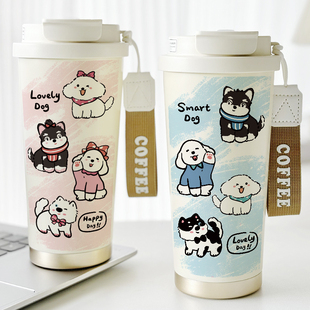 原创保温杯可爱狗狗图案趣味水杯子卡通情侣一对316不锈钢咖啡杯