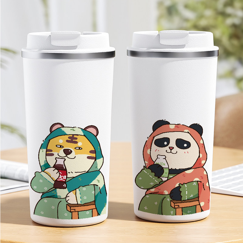 趣味熊猫咖啡杯柯基小狗兔子水杯子老虎可爱搞怪随行外带高档精致