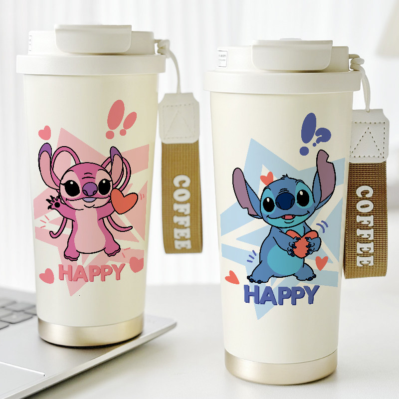 情侣咖啡保温杯可爱史迪仔水杯子卡通学生男女316不锈钢高档精致