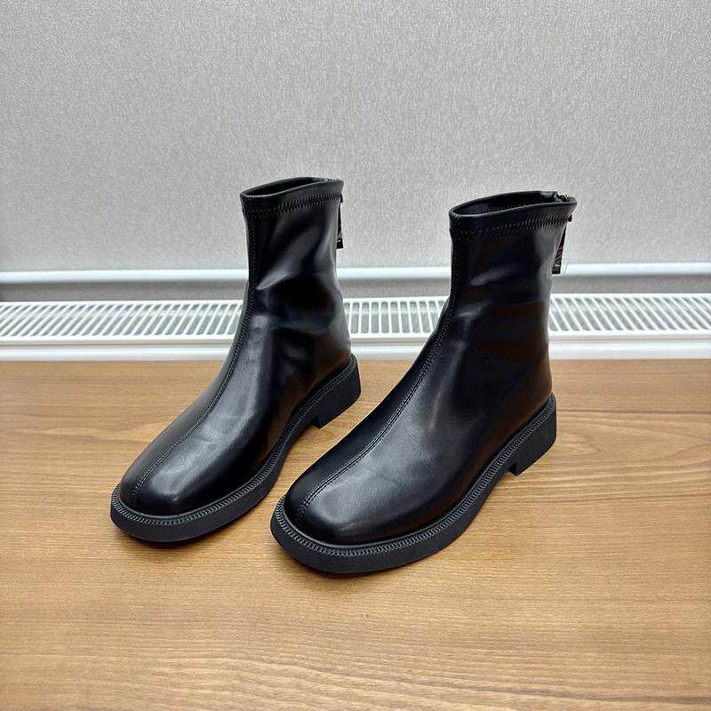 黑色短靴女显瘦瘦靴软底秋冬款平底弹力靴加绒单靴子通勤短筒靴子,女鞋,时装靴,淘宝优惠券,粉丝福利购,淘宝优惠卷