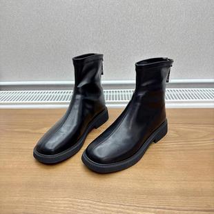 黑色短靴女显瘦瘦靴软底秋冬款平底弹力靴加绒单靴子通勤短筒靴子