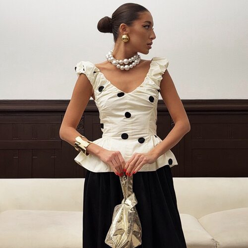 欧美时装气质通勤百搭波点背心2026修身时尚上衣女polka dot vest