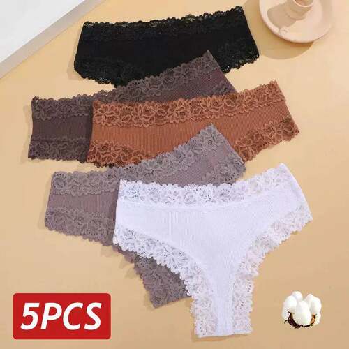 5PCS/Set Women Lace Seamless Cotton Panties Sexy Brazilian P