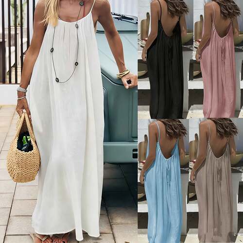 欧美大码女士吊带露背宽松家居服连衣裙休闲长裙Lazy loose dress