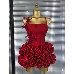 Red Black Women Sexy Halter Full Florals 2 Pieces Bodycon Mi
