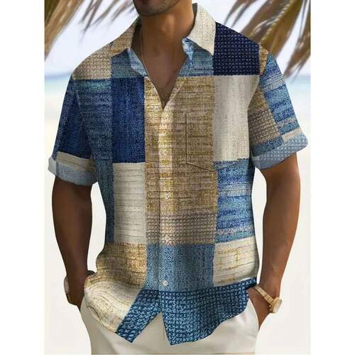 3D digital printed beach plaid shirt3D数码印花沙滩格子衬衫男