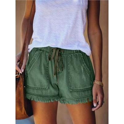 Elastic waist denim shorts woman松紧腰休闲高腰显瘦牛仔短裤女