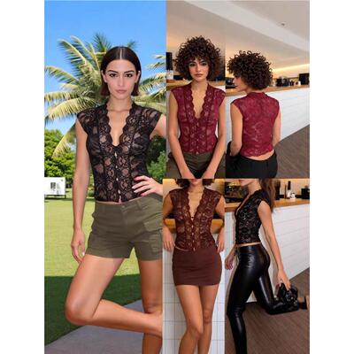 New Lace Sleeveless Top Female Sexy Perspective Tank Top
