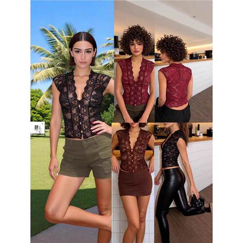 New Lace Sleeveless Top Female Sexy Perspective Tank Top