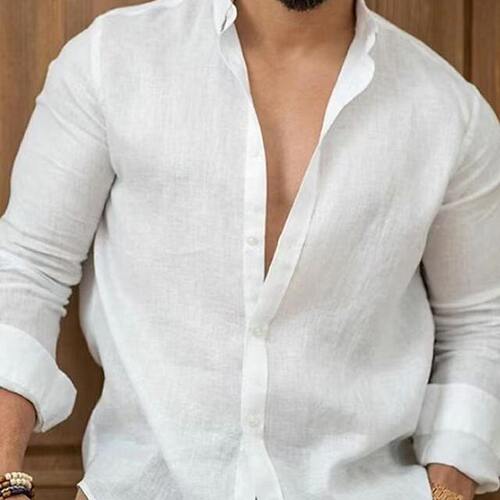 2023 Cotton Linen Solid Men's Shirt Youth Leisure男士衬