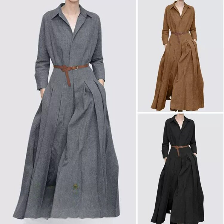 Casual solid color women's dress 日系复古休闲纯色女式连衣裙