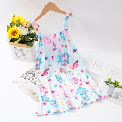 爱心小熊carebears吊带睡裙夏季薄款3-5-7-9岁女孩公主风儿童睡衣