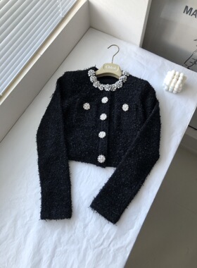 26早春新款女士圆领钉珠羊毛套装现货