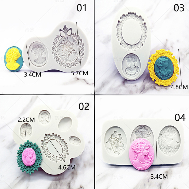 欧式复古镜框王妃贵妇头像装饰模具珠宝西点烘焙磨具徽章围边相框