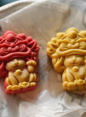 75g150克舞狮猫月饼模具手压式冰皮广式国潮风新款2025磨具压花