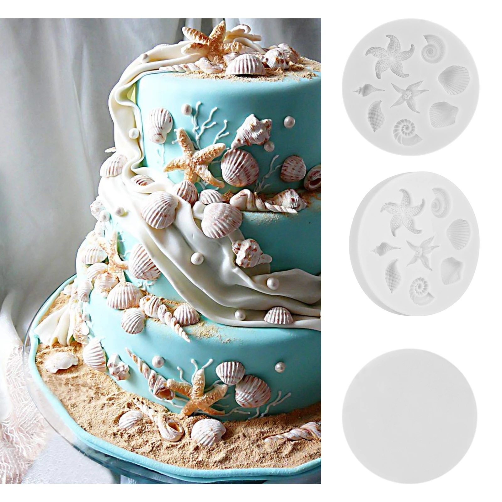 海洋贝壳海螺翻糖硅胶模具diy巧克力蛋糕装饰造型硅胶烘焙工具磨